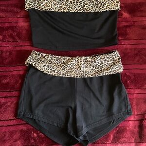 SHEIN Black and Leopard Print Two Piece Set